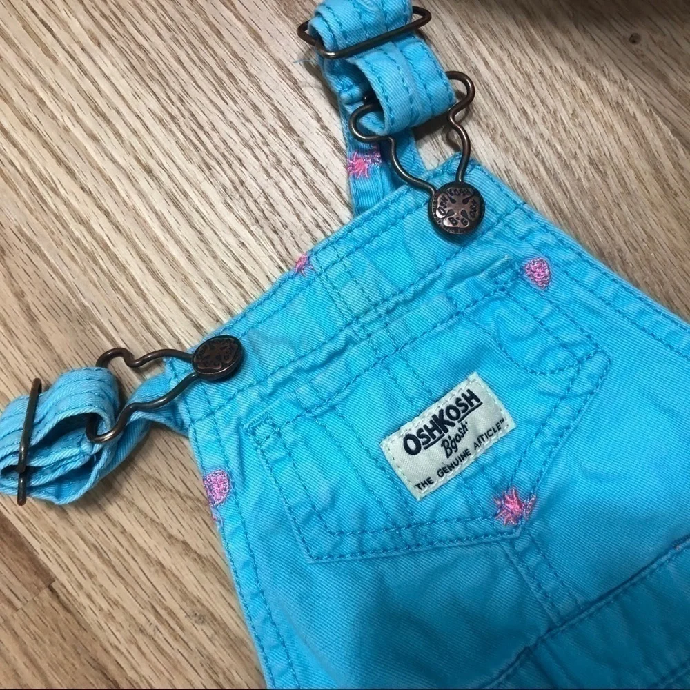 OshKosh Pineapple Shortalls Blue Pink 6 Months Denim Shorts Overalls Kids Girls